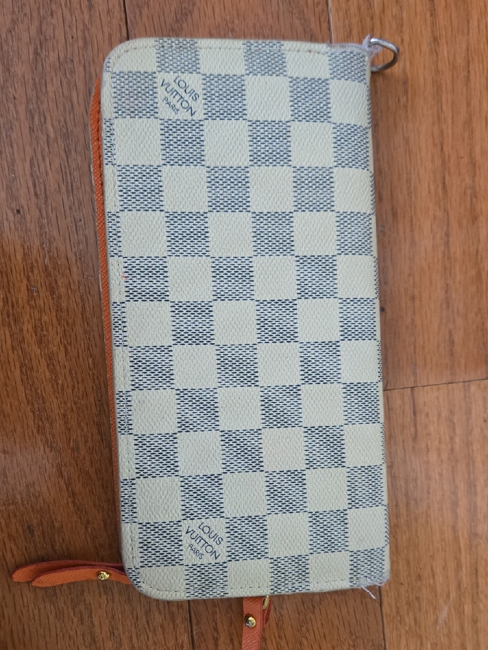 Louis Vuitton Damier Azur Zip Wallet in Cream and Orange Trim